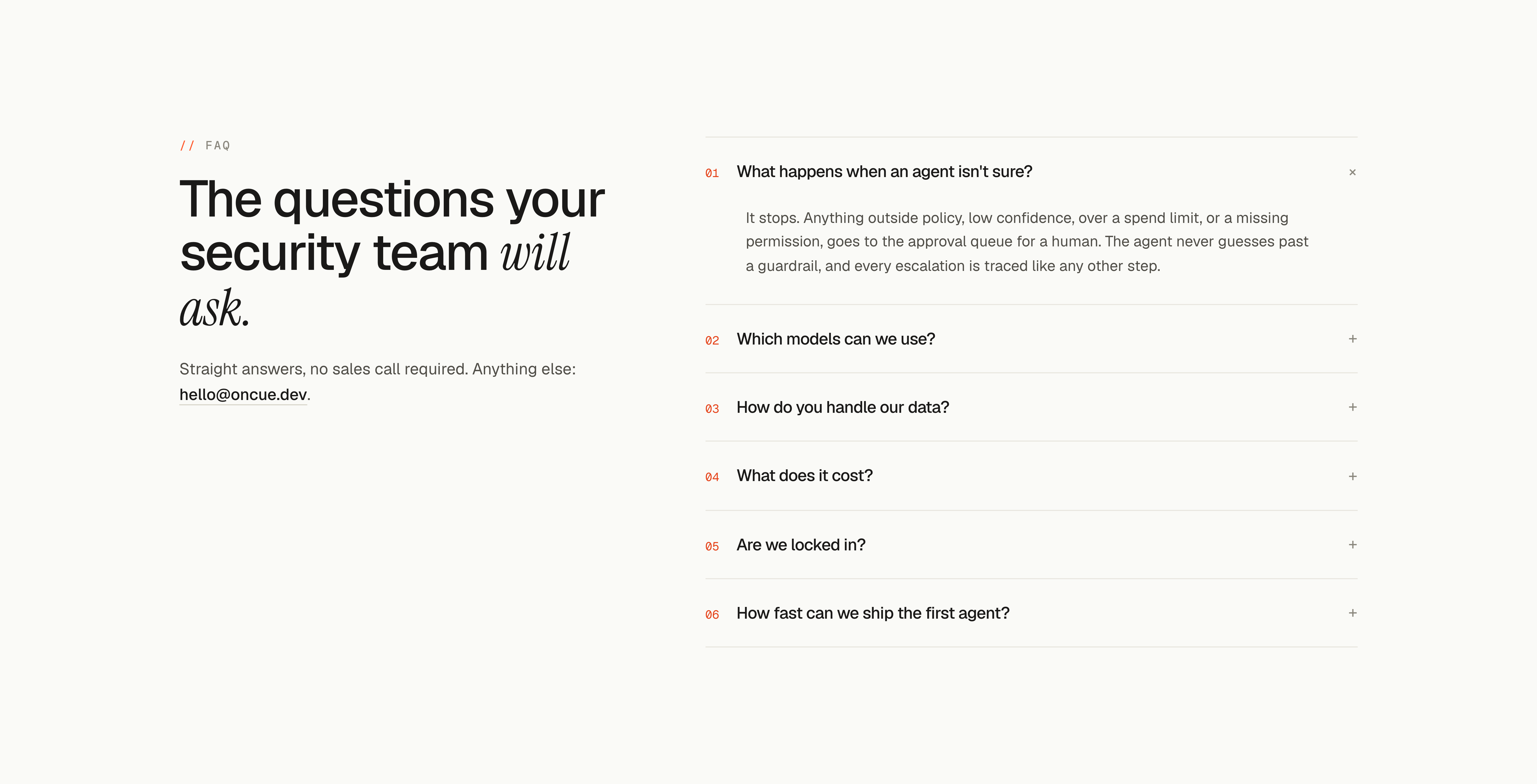 FAQ. Written for the security team, not the marketing team.